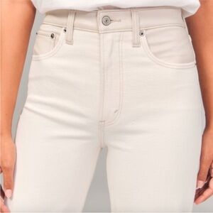 Abercrombie & Fitch 90s Straight Curve Love Cream Leather & White Denim Jeans